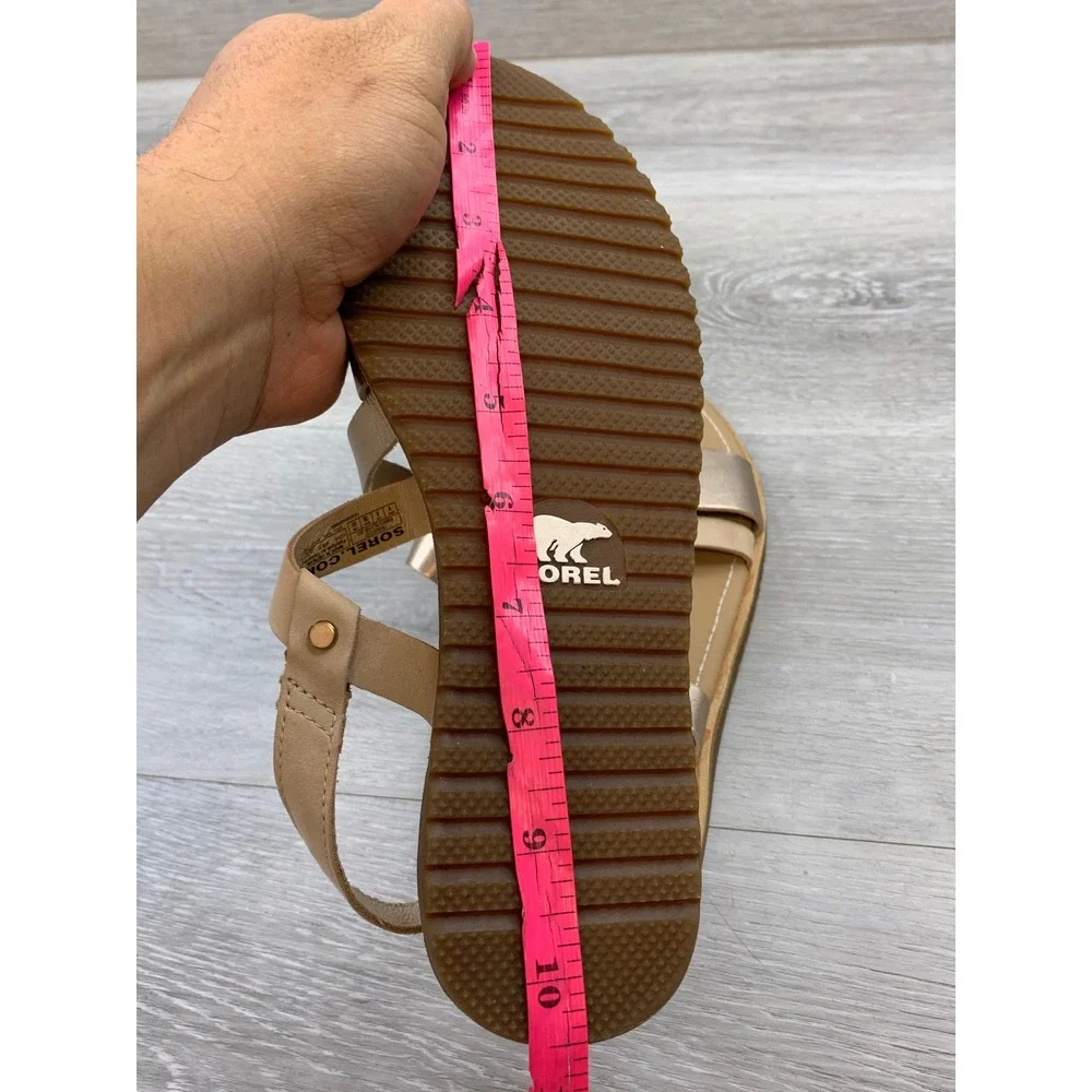 Sorel Ella Women's Sandals Metallic Gold Tan Leather Flat 8 Casual Shoes